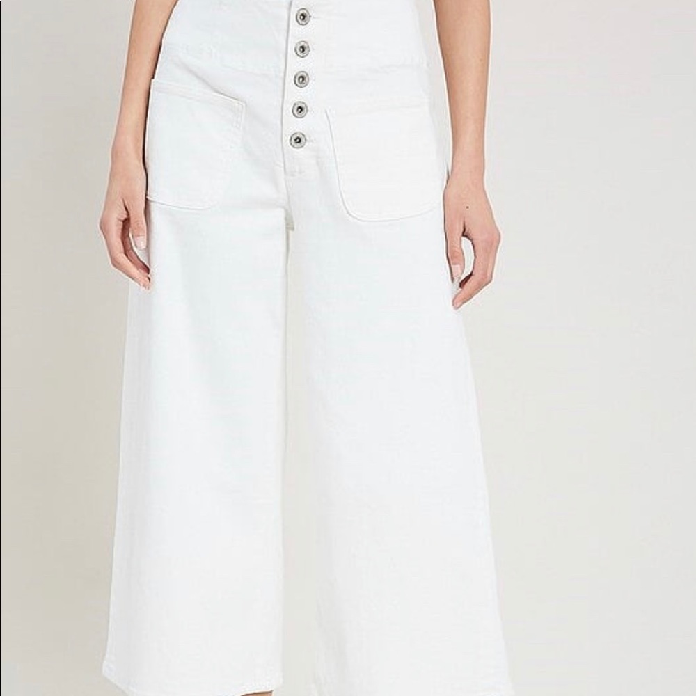 White Denim Wide Leg Jeans - Med